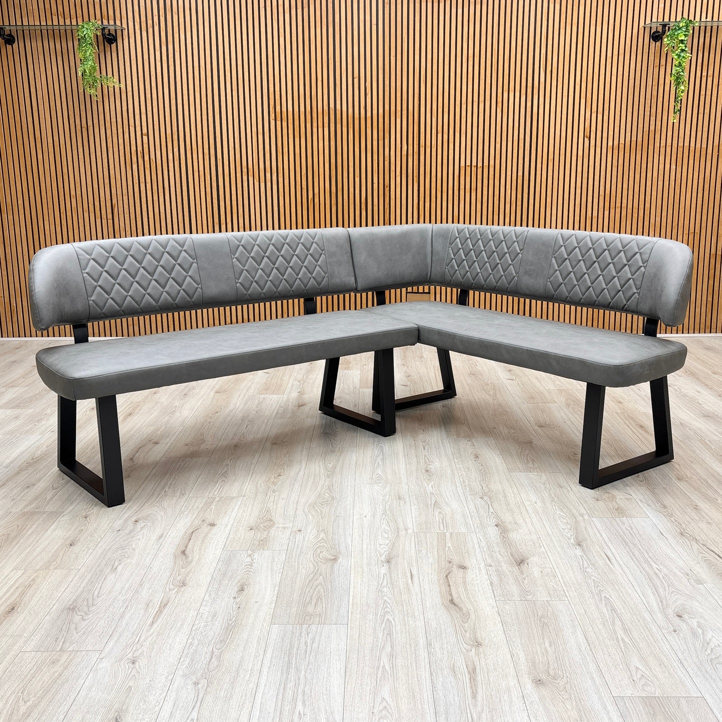 'Venus’ Grey Faux Leather Right Hand Facing Dining Bench
