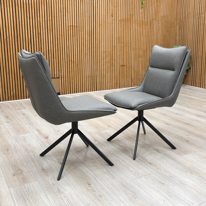 ‘Catalina’ Dark Grey Faux Leather Pair of Swivel Dining Chairs