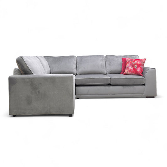 ‘Orka’ Dove Sensual Velvet Non Quilted Arm Right Hand Facing 2 Seater Corner Sofa