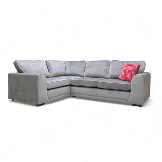 ‘Orka’ Dove Sensual Velvet Non Quilted Arm Right Hand Facing 2 Seater Corner Sofa