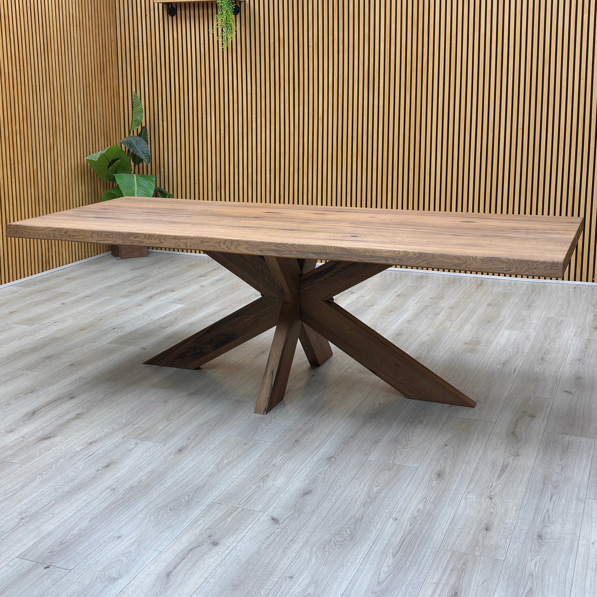Bodahl ‘Njord’ 6 Old Bassano Solid Oak Raw Edge 240cm Dining Table with Wooden Star Base