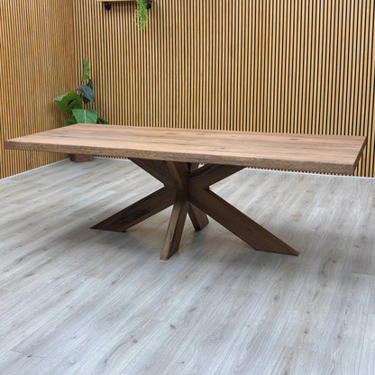 Bodahl ‘Njord’ 6 Old Bassano Solid Oak Raw Edge 240cm Dining Table with Wooden Star Base