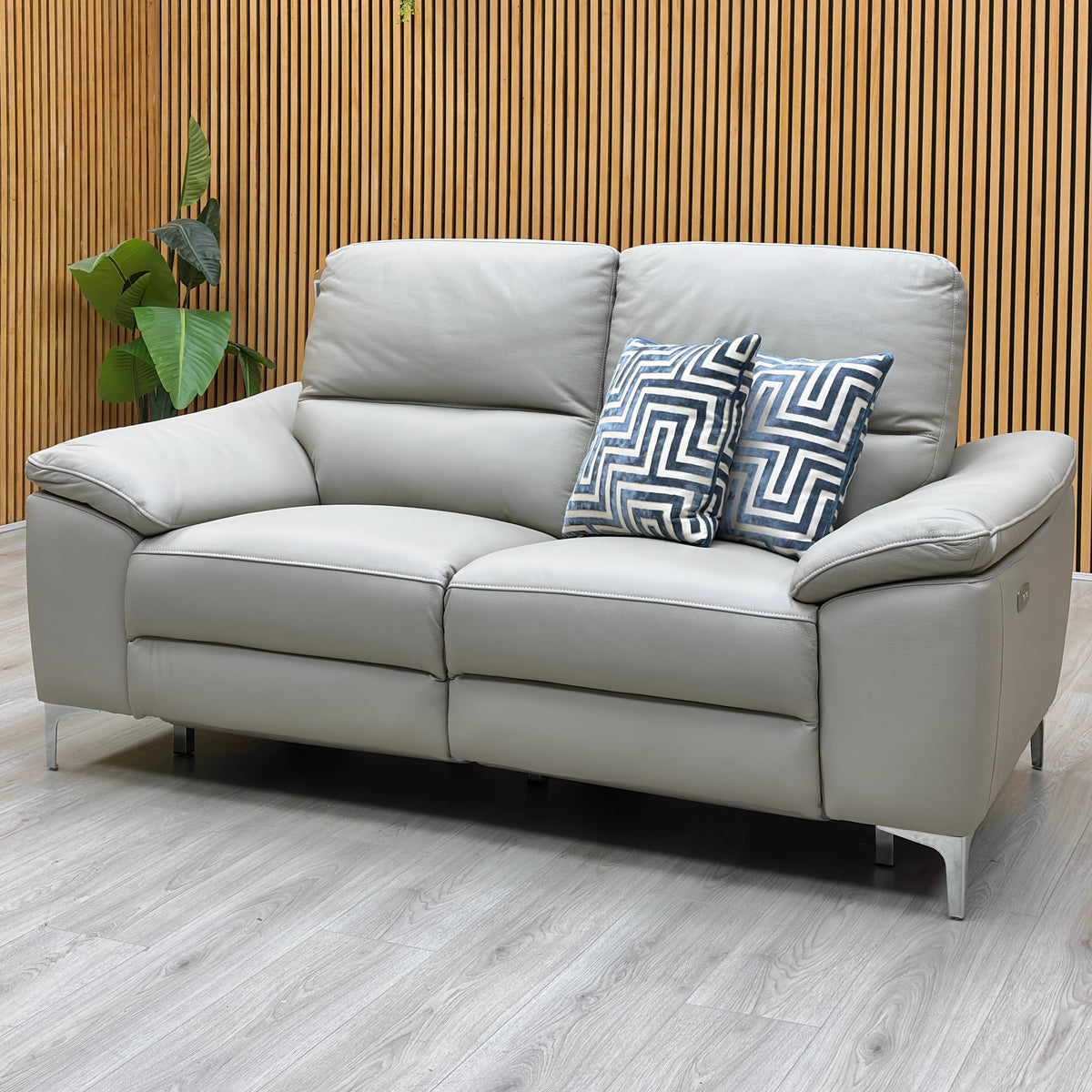 ‘Pavillion' Soft Grey Leather:Faux Leather 2 Seater Power Recliner Sofa
