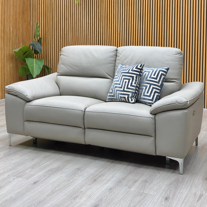 ‘Pavillion' Soft Grey Leather:Faux Leather 2 Seater Power Recliner Sofa