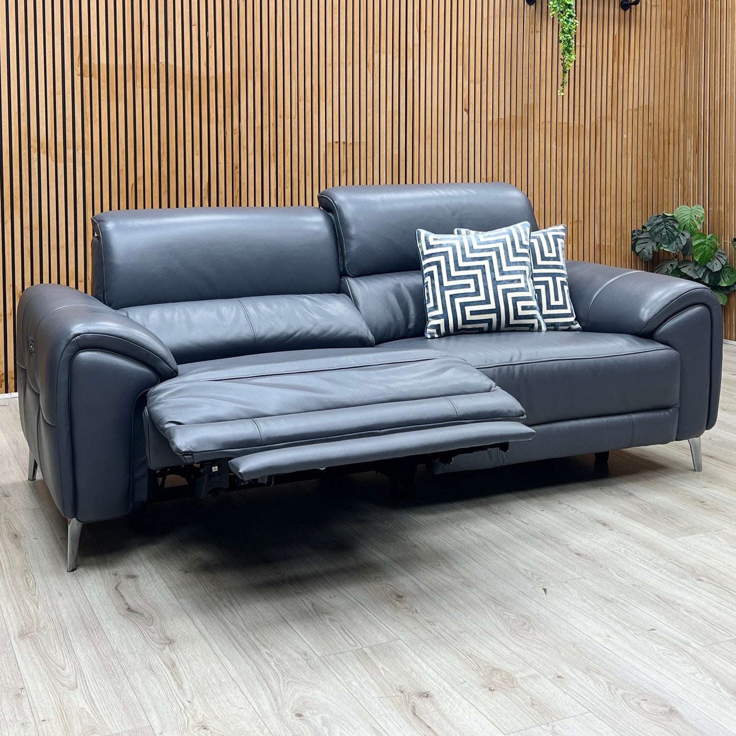 ‘Vino’ Cat-60_18 Lavender Grey Leather 3 Seater Power Recliner Sofa with Power Headrests and Heated Seats Furniture Village