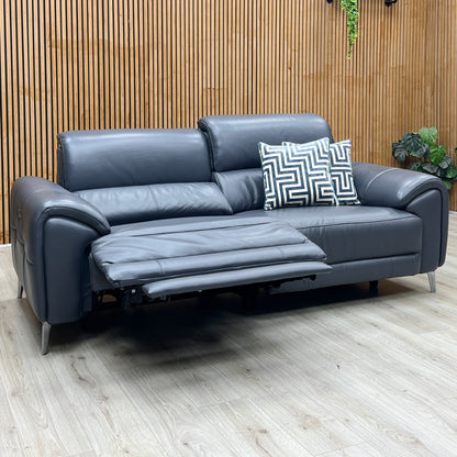‘Vino’ Cat-60_18 Lavender Grey Leather 3 Seater Power Recliner Sofa with Power Headrests and Heated Seats Furniture Village