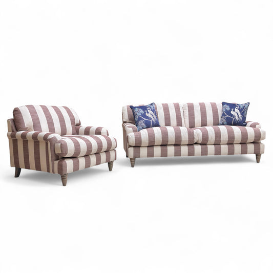 ‘Livie’ Stripe Claret Camilla Broad Fabric 3 Seater Sofa + Armchair