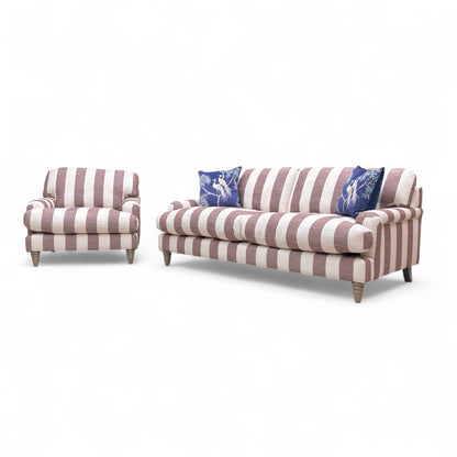 ‘Livie’ Stripe Claret Camilla Broad Fabric 3 Seater Sofa + Armchair