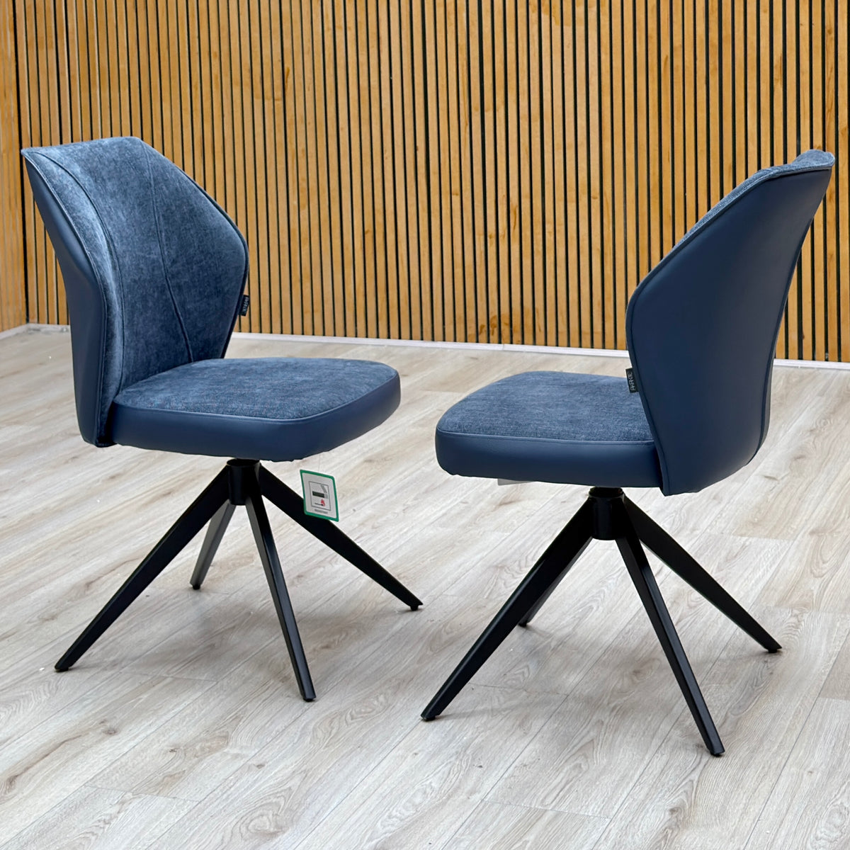 ‘Julio' Navy Blue Fabric Pair of Swivel Dining Chairs