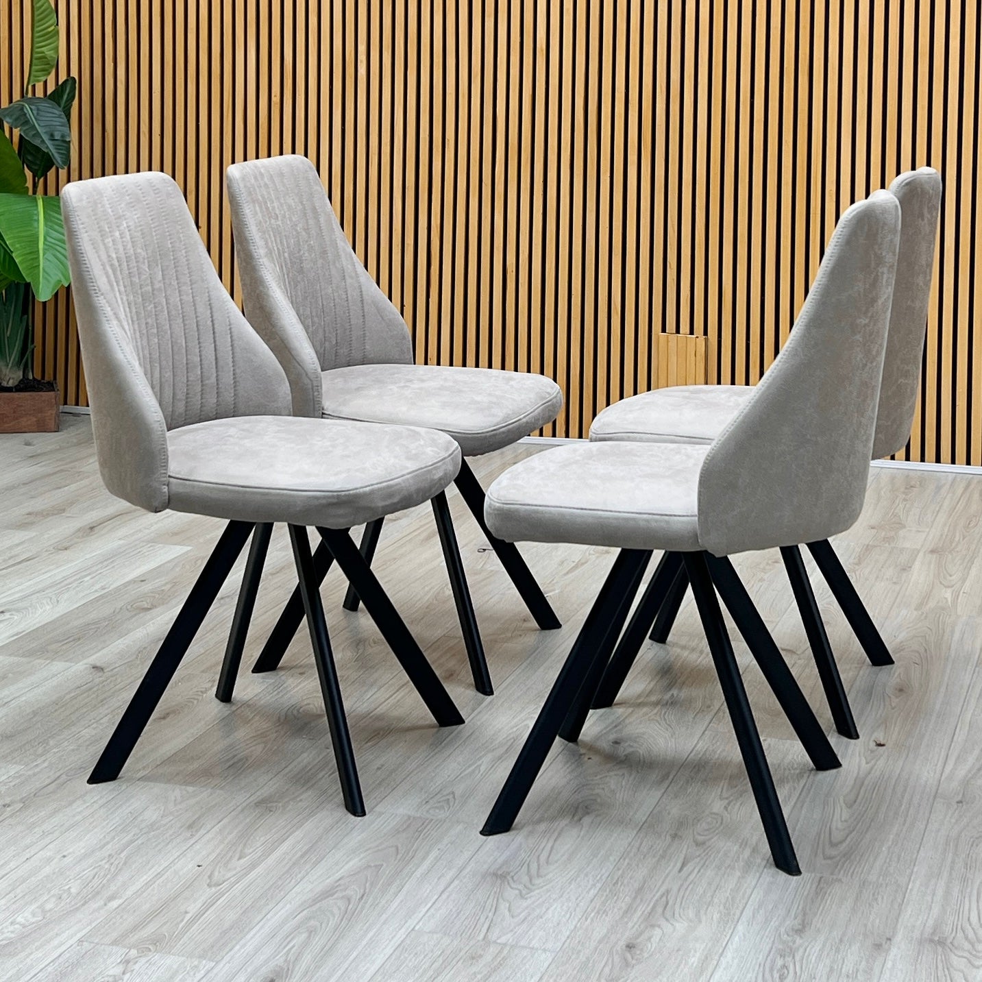 ‘Vida’ Taupe Fabric Set of 4 Swivel Dining Chairs Furniture Village