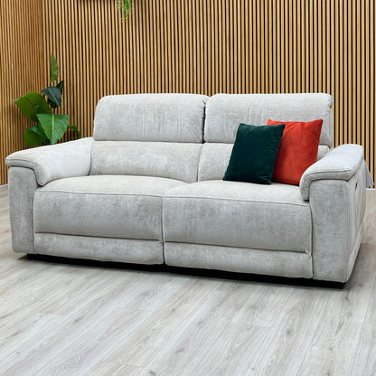 ‘Genius' Hudson Cream Fabric 3 Seater Power Recliner Sofa with Power Headrests Furniture Village