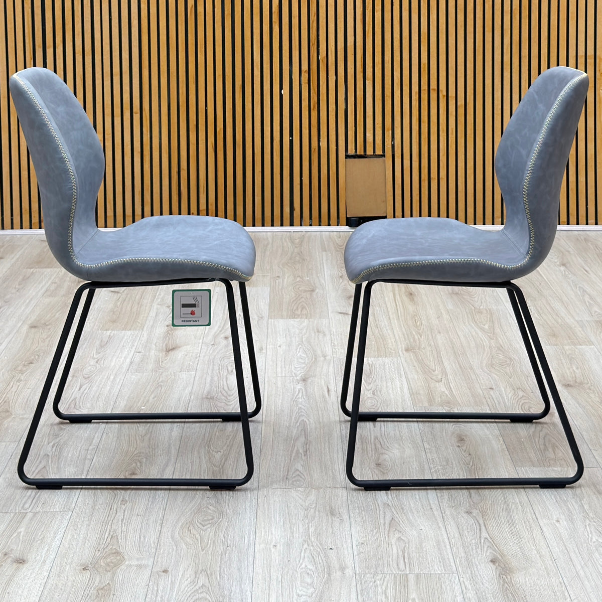 'Matteo' Light Grey Faux Leather Pair of Ski Leg Dining Chairs