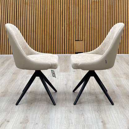 'Jose' Cream Fabric Pair of Swivel Dining Chairs