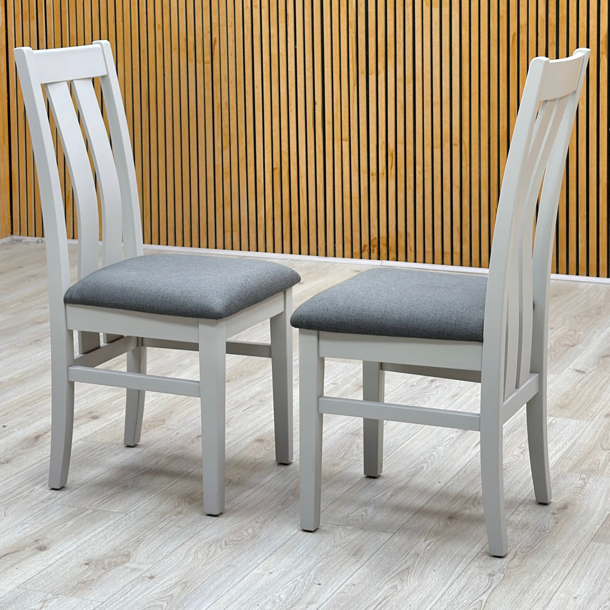 Furnitureland 'Augusta' Dark Grey Fabric Slatted Back Pair of Dining Chairs