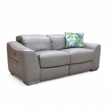 World of Leather 'Xavier' Hw-042e Elephant Grey Leather 2 Seater Power Recliner Sofa with Power Headrests