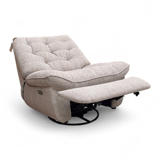'Ozzy' Fab-Ska-R28 Beige Woven Fabric Swivel Rocker Power Recliner Chair