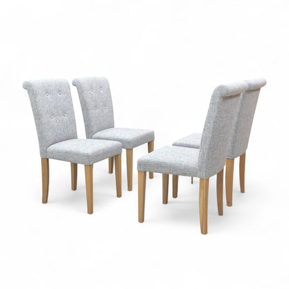 'Augusta' Mist Fabric Roll Back Upholstered Dining Chairs - Set of 4