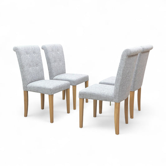 'Augusta' Mist Fabric Roll Back Upholstered Dining Chairs - Set of 4