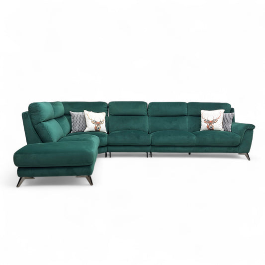 'Contempo' Fab-Meo-R37 Emerald Green Velvet Left Hand Facing Open Chaise End Corner Sofa + Armless Unit