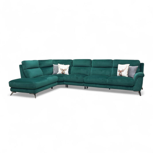 'Contempo' Fab-Meo-R37 Emerald Green Velvet Left Hand Facing Open Chaise End Corner Sofa + Armless Unit