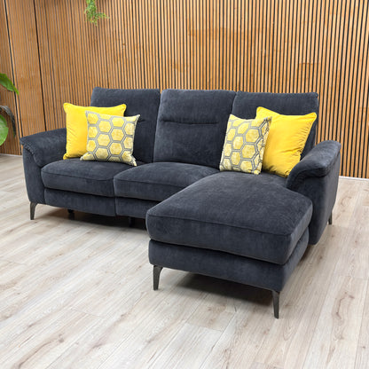 ‘Morgan’ Manhattan Indigo Fabric 3 Seater Power Recliner Sofa with Chaise End