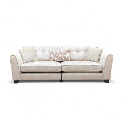 ‘Mariah’ Dapple Cream-Tri Brass Insert Velvet Classic Back 4 Seater Split Frame Sofa