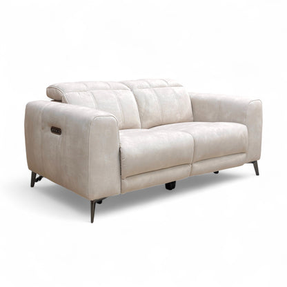 'Ezra' Dexter 43501 Ivory Velvet 2 Seater Power Recliner Sofa with Power Headrests