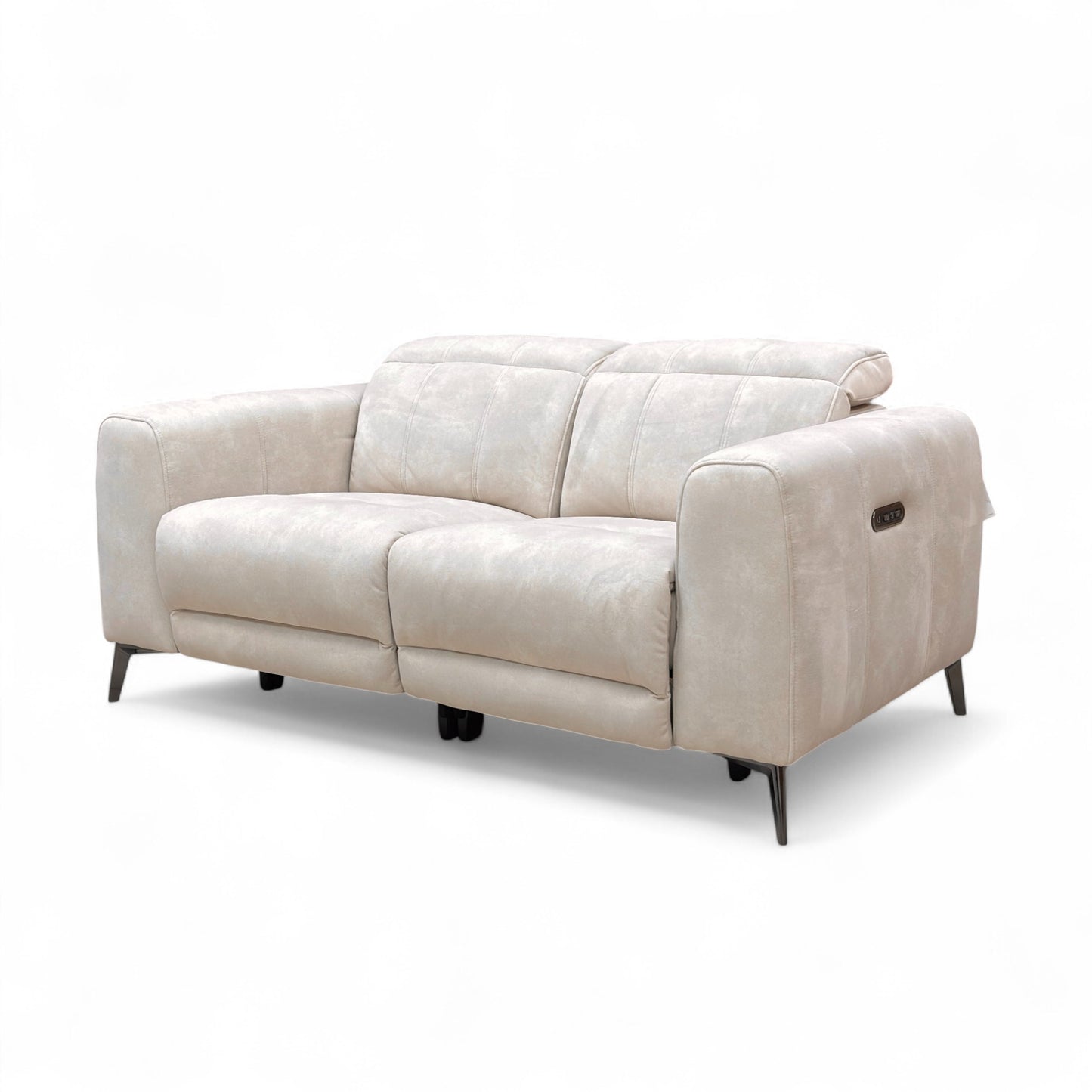 'Ezra' Dexter 43501 Ivory Velvet 2 Seater Power Recliner Sofa with Power Headrests