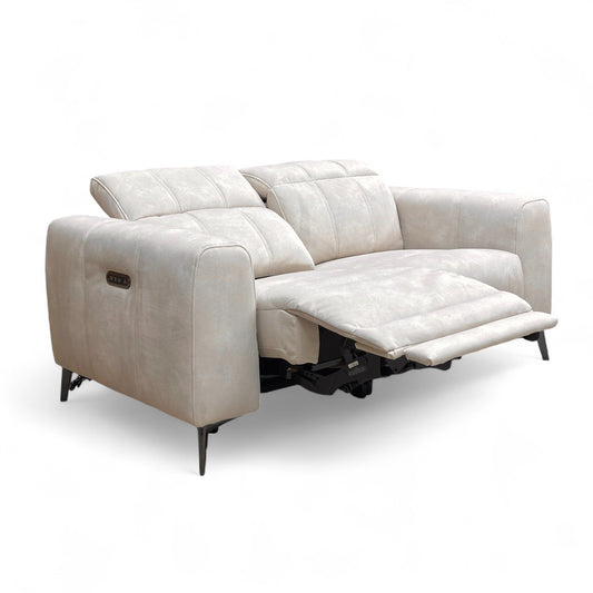 'Ezra' Dexter 43501 Ivory Velvet 2 Seater Power Recliner Sofa with Power Headrests