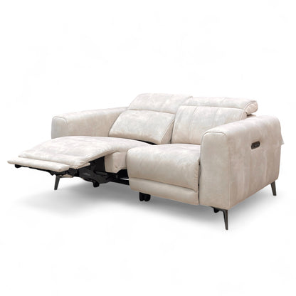 'Ezra' Dexter 43501 Ivory Velvet 2 Seater Power Recliner Sofa with Power Headrests
