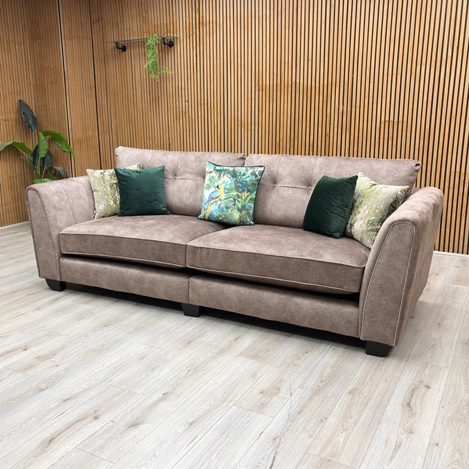 ‘Mariah’ Dapple Chocolate-Tri Chrome Insert Fabric 4 Seater Classic Back Split Frame Sofa