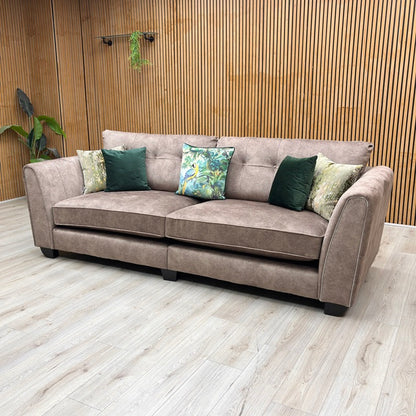 ‘Mariah’ Dapple Chocolate-Tri Chrome Insert Fabric 4 Seater Classic Back Split Frame Sofa