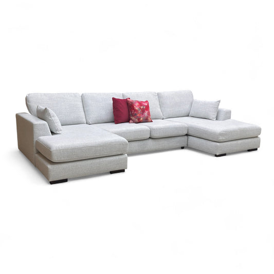 ‘Plush’ Ice Bobby Plain Fabric Formal Back Large Double Ended Chaise Sofa