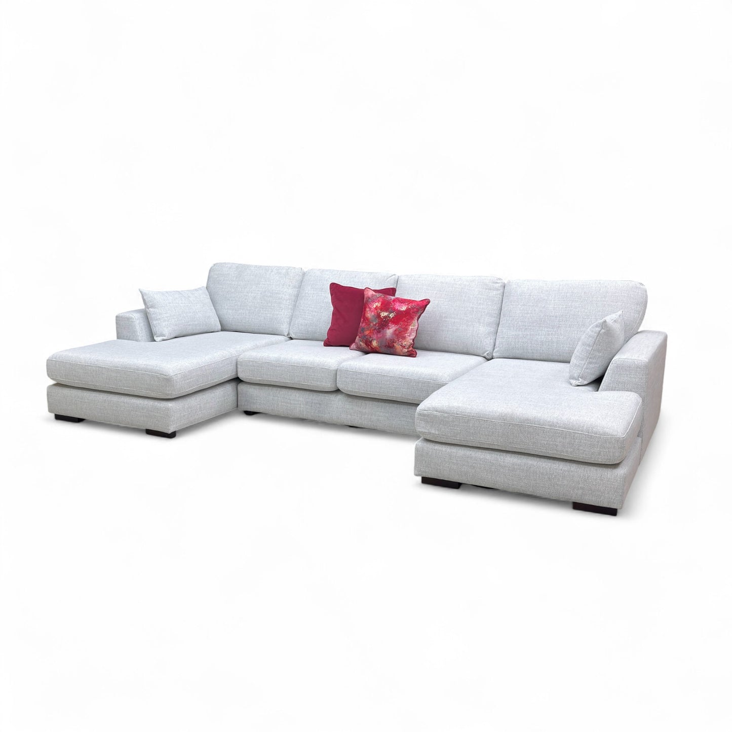 ‘Plush’ Ice Bobby Plain Fabric Formal Back Large Double Ended Chaise Sofa