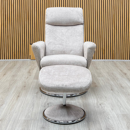 'Nice’ Champagne Ivory Fabric Swivel Recliner Chair and Footstool Furniture Village