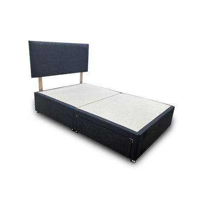 ‘Roma’ Carbon Grey Velvet Divan Base + Headboard with 2 Drawers - Double