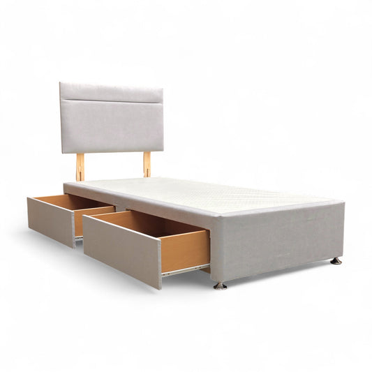 ‘Capella' Venice Silver Velvet Headboard + 2 Draw Divan Base - Single