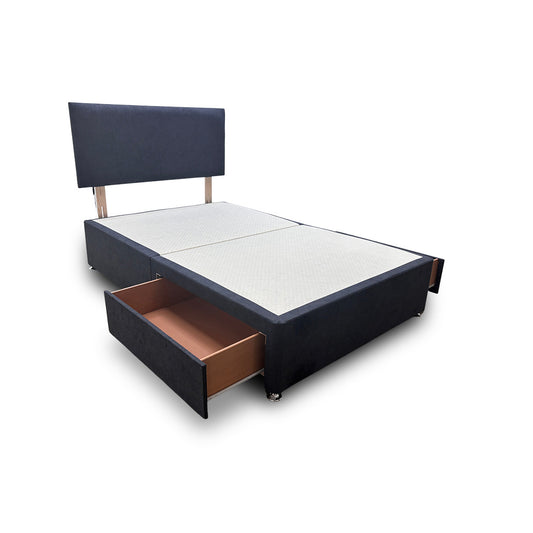‘Roma’ Carbon Grey Velvet Divan Base + Headboard with 2 Drawers - Double