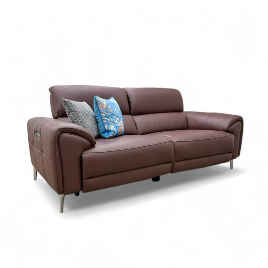 'Vino' Cat-40/30 Oslo Mulberry Leather 3 Seater Power Recliner Sofa with Power Headrests and Heated Seats