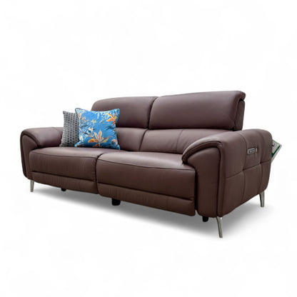 'Vino' Cat-40/30 Oslo Mulberry Leather 3 Seater Power Recliner Sofa with Power Headrests and Heated Seats