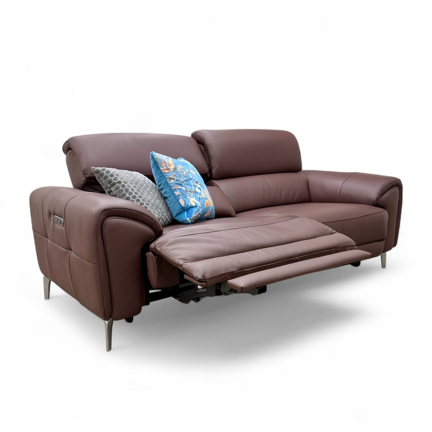 'Vino' Cat-40/30 Oslo Mulberry Leather 3 Seater Power Recliner Sofa with Power Headrests and Heated Seats