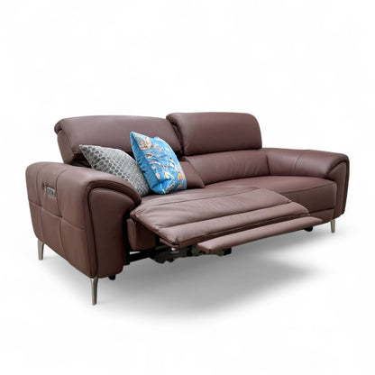 'Vino' Cat-40/30 Oslo Mulberry Leather 3 Seater Power Recliner Sofa with Power Headrests and Heated Seats