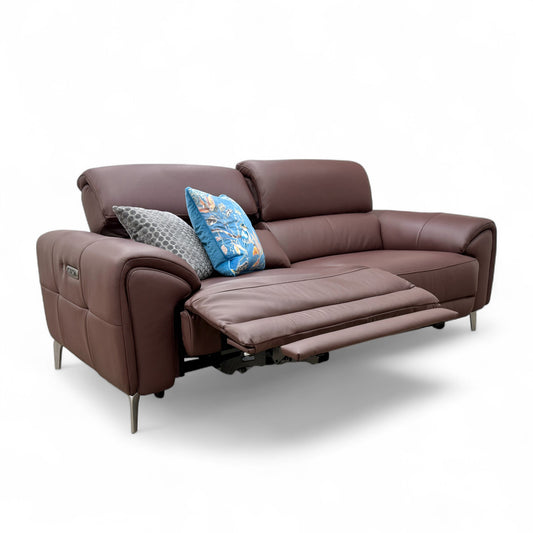 'Vino' Cat-40/30 Oslo Mulberry Leather 3 Seater Power Recliner Sofa with Power Headrests and Heated Seats