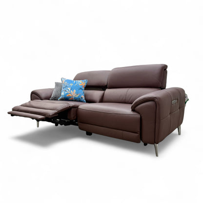 'Vino' Cat-40/30 Oslo Mulberry Leather 3 Seater Power Recliner Sofa with Power Headrests and Heated Seats