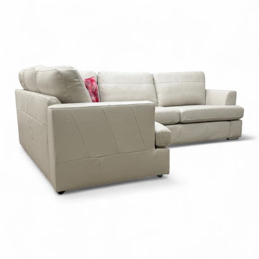'Freya' Pewter Beau Leather Right Hand Facing 2 Seater Deluxe Corner Sofa Bed