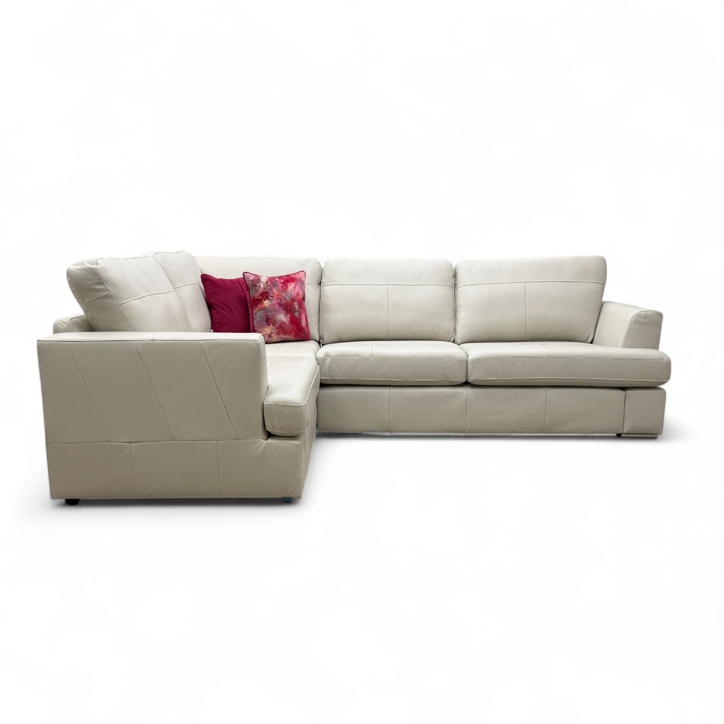 'Freya' Pewter Beau Leather Right Hand Facing 2 Seater Deluxe Corner Sofa Bed