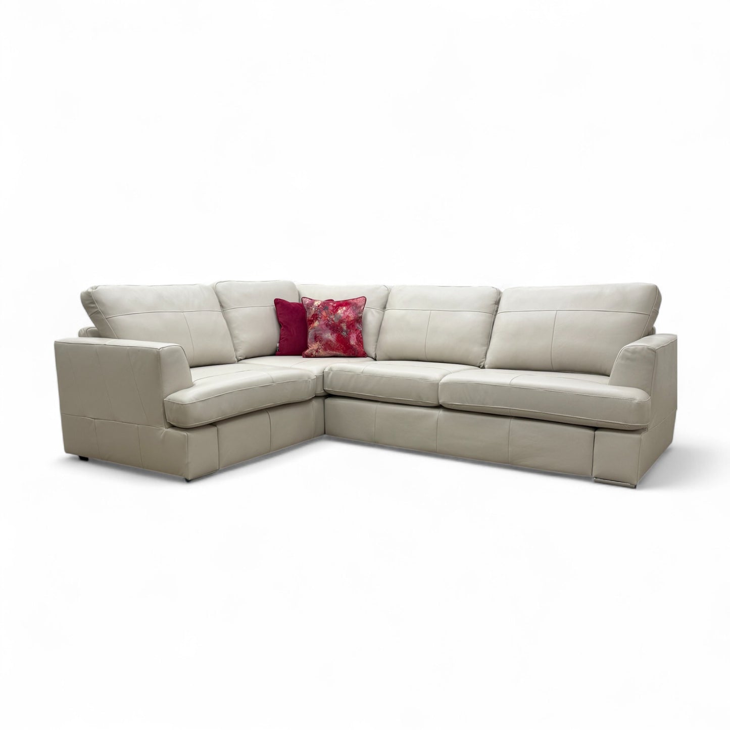 'Freya' Pewter Beau Leather Right Hand Facing 2 Seater Deluxe Corner Sofa Bed