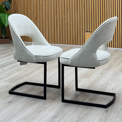 'Tiber' Alabaster Beige Fabric Cantilever Dining Chairs - Set of 2 Furniture Village