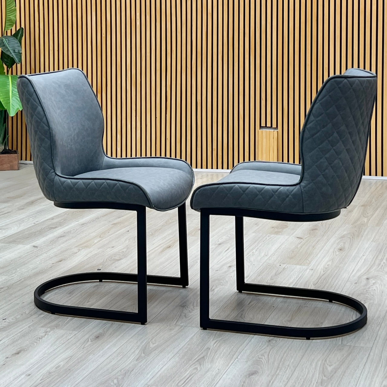 ‘Cupra’ Charcoal Grey Faux Leather Set of 2 Cantilever Dining Chairs Furniture Village