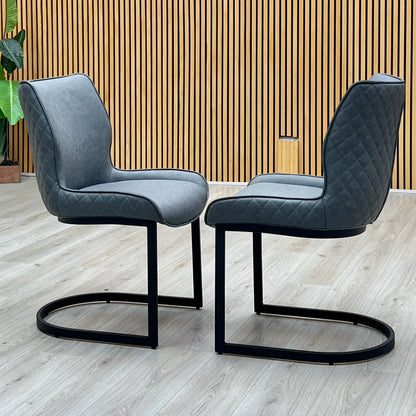‘Cupra’ Charcoal Grey Faux Leather Set of 2 Cantilever Dining Chairs Furniture Village